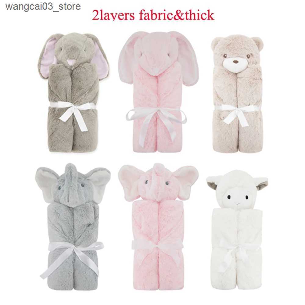 Blankets Swaddling Baby Blanket New Thicken Double Layer Plush Infant Swaddle Wrap Pink Rabbit Toy Newborn Baby Bedding Children Blanket Bebe Duvet L2