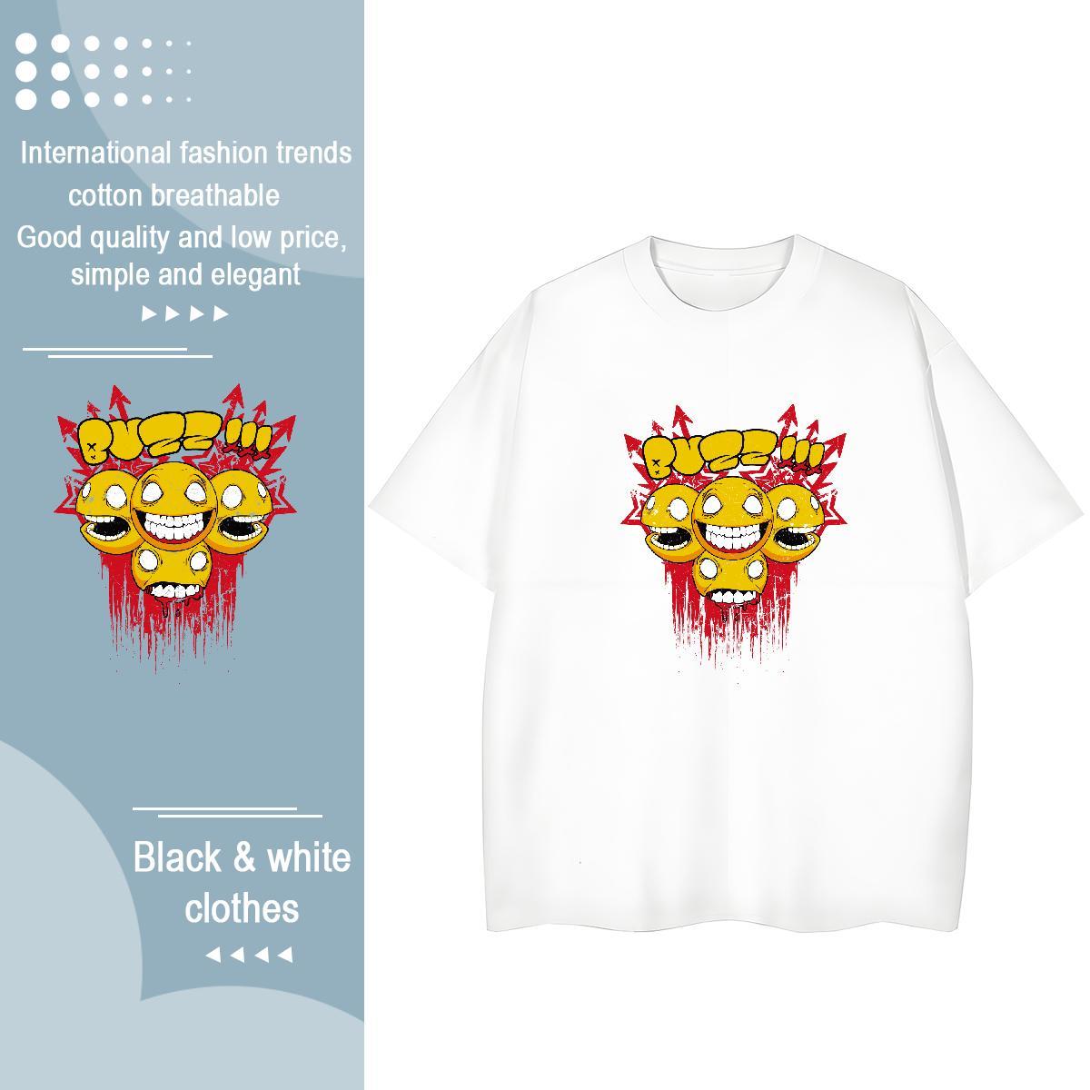 Casual New T shirt 100% Cotton 230g Breathable Short Sleeve Summer Casual skull Unisex Tshirts High quality DIY Anime Printed Tops Shirt