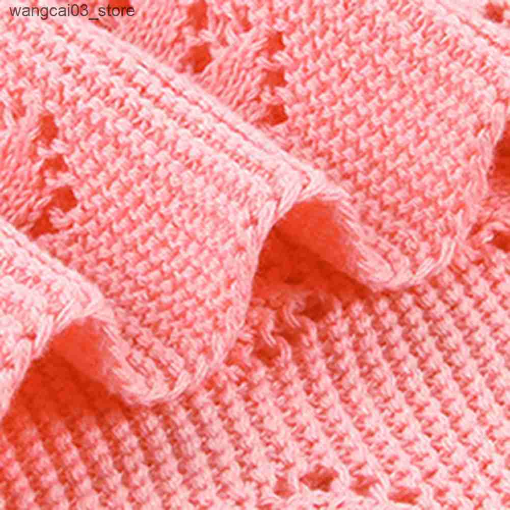 Blankets Swaddling New 100x80cm Solid Color Hollow Heart Knit Baby Blanket Bedding Quilt Swaddle Wrap L240910