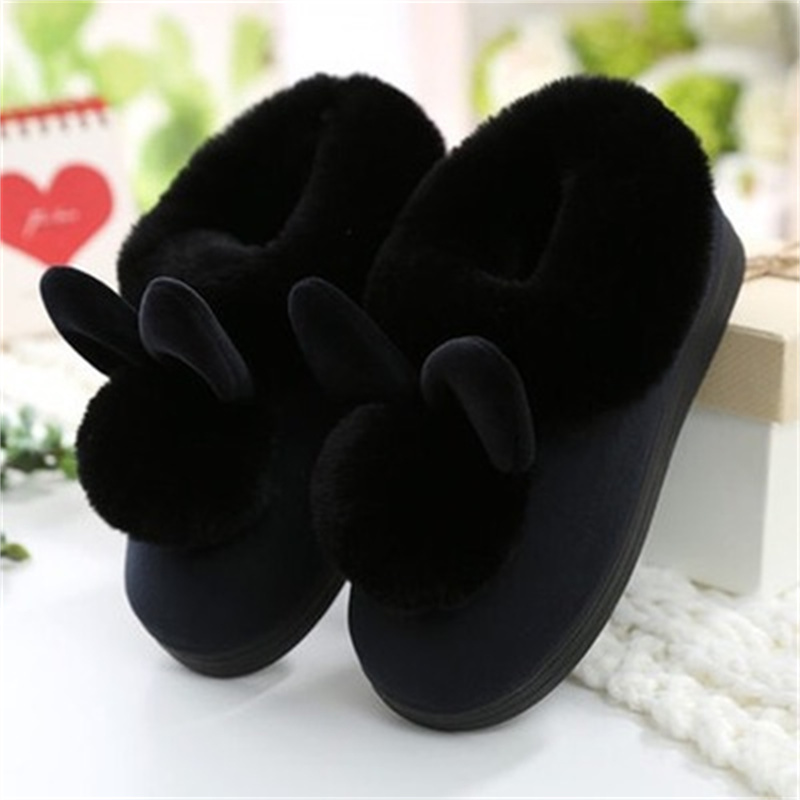 Rabbit Pattern Flat Sandal Solid Color Women Winter Slipper Rubber Fur Slides Soft-soled Slip On Sandals