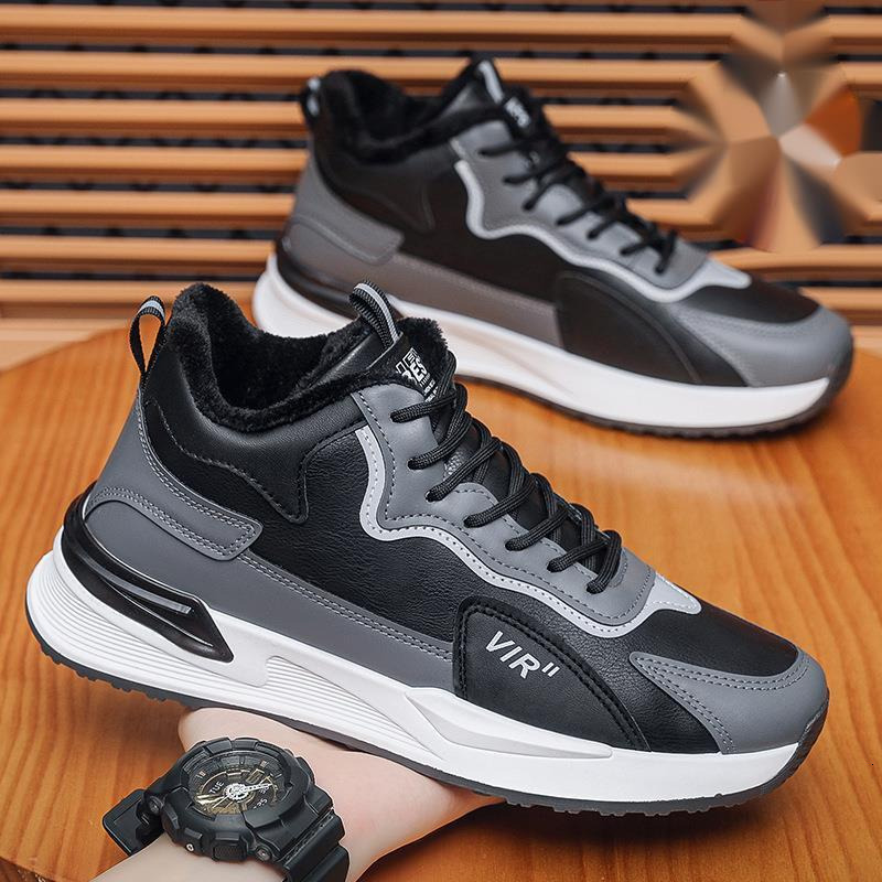 Fashionable velvet versatile casual leather warm cotton sports white board men's trendy shoes