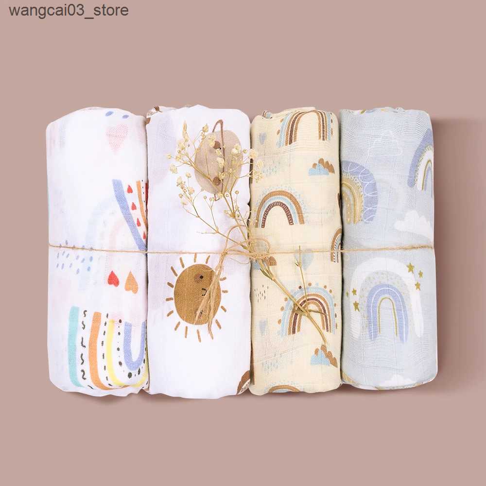 Blankets Swaddling Kangobaby #My Soft Life# 4pcs Set All Season Multifunctional Baby Muslin Swaddle Blanket Newborn Bath Towel Infant Wrap Quilt L2409