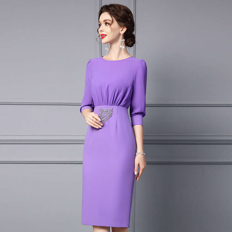 French Dress 2024 Womens New Autumn Sister Style High end Purple Nail Diamond Waist Bag Hip Skirt