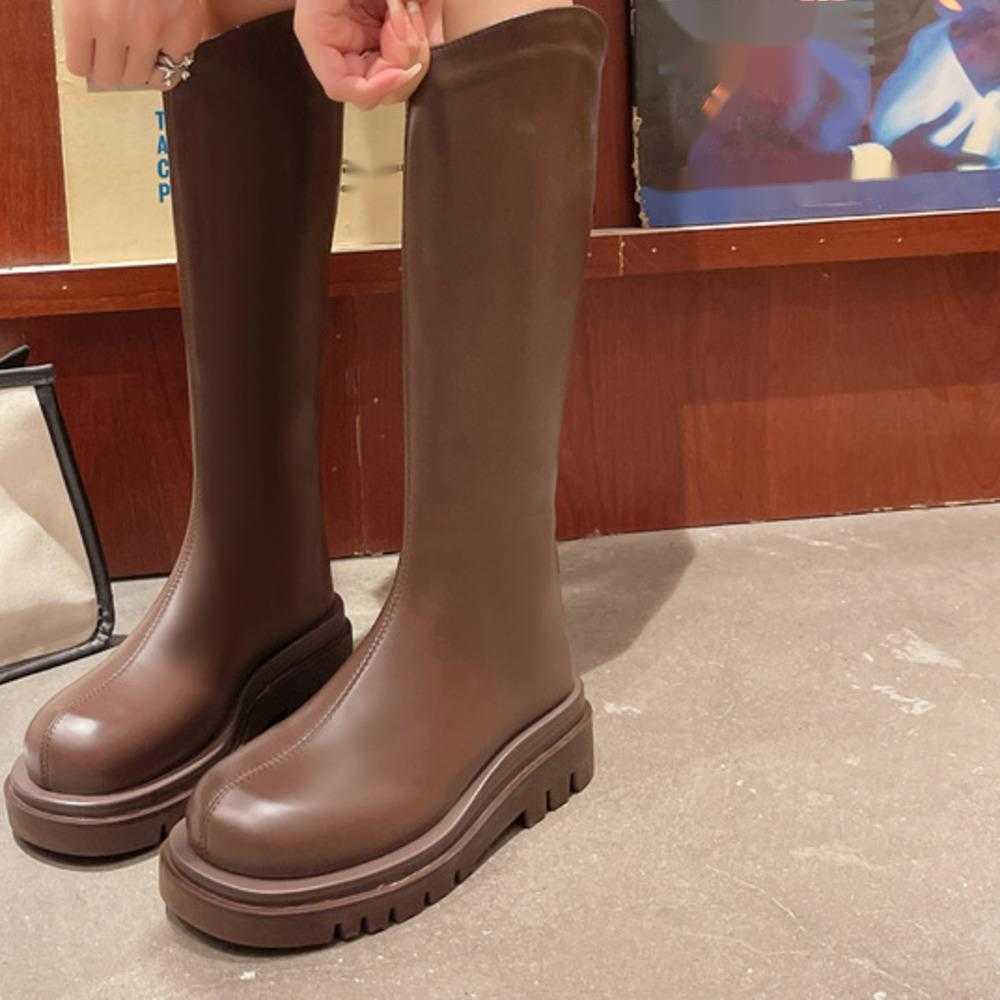 Long Tube Fashion Boots Thigh High Heel Boots For Women Autumn Winter Thick Sole With Thick Legs Large Martin Boots Tube Long Boots Knight Boots 24082
