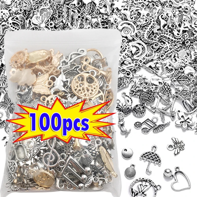 100pcs Tibetan Silver Mixed Pendant Animals Charms Beads for Jewelry Making Bracelet Earrings Necklace DIY Craft Art 241010
