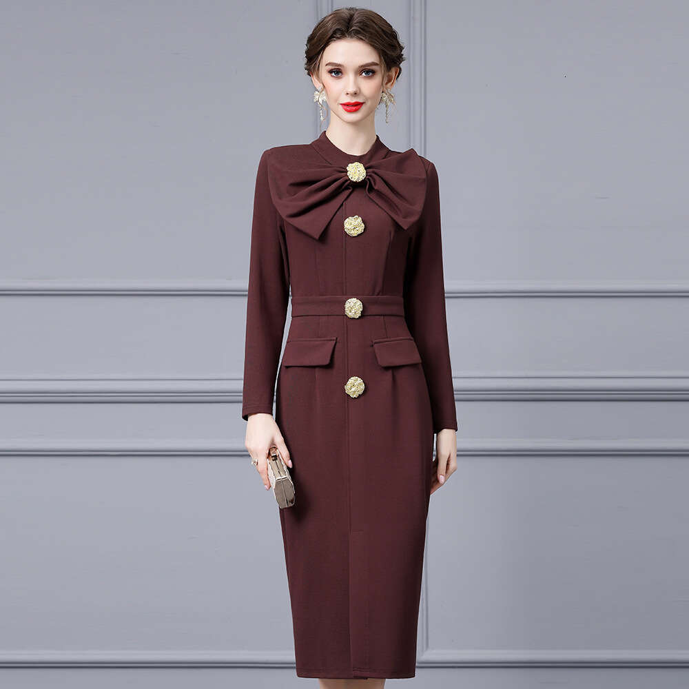 large bow design with a dignified and atmospheric feel suitable for formal occasions slim fit hip hugging skirt dress 2024 autumn new item