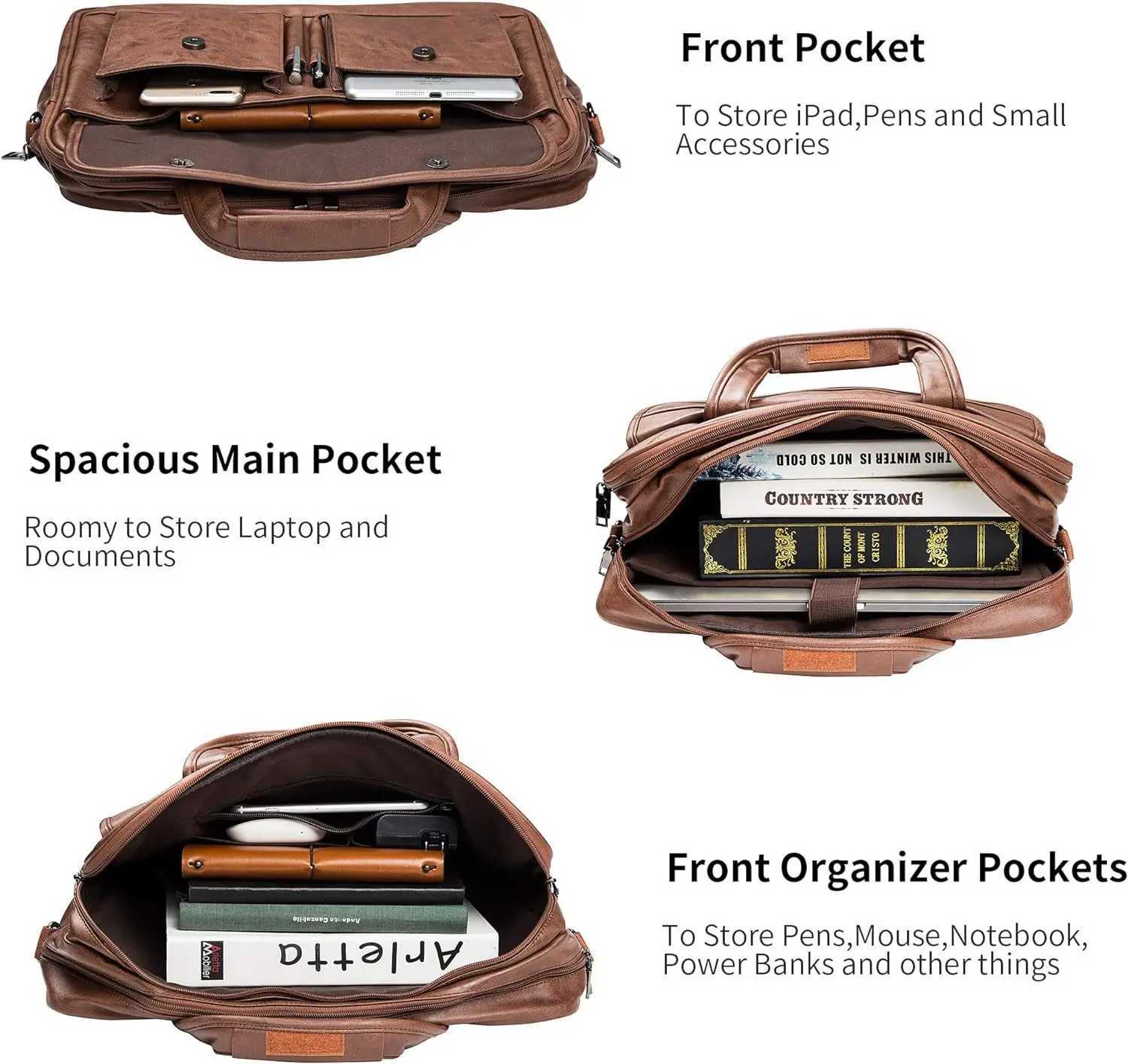 Large Capacity Briefcase MenS Business Shoulder Bag Retro Classical Leather Wide-Strap Crossbody Bag For 17.3inches Laptop Bag Z241012