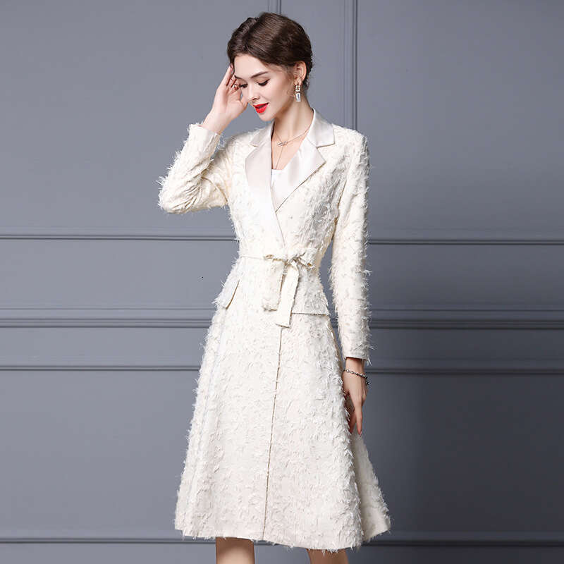 suit autumn new collection 2024 hand cut fringed elegant temperament slimming mid length coat dress