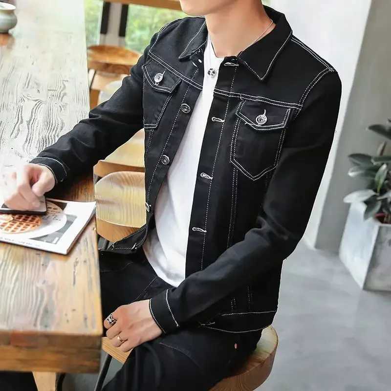 Mens Jean Coats button ultra-thin fit mens denim jacket red aesthetic high-quality Korean elastic new style cheap fashion G W241011