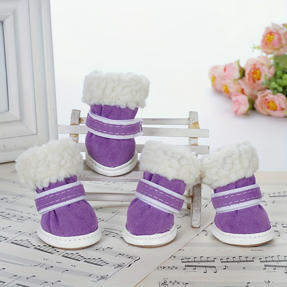 4pcs Dog Shoes, Dog Snow Boots For Winter Paw Protector, Warm Dog Shoes For Puppy With Reflective Strip For Small Size Dogs