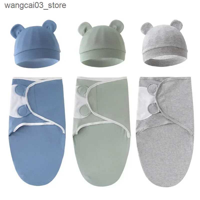 Blankets Swaddling Baby Cotton Swaddle Blanket 0-6 Months Newborn Anti-frightening Photography Blanket Wrap Hat Set Anti-kicking Quilt Newborn Gift L2