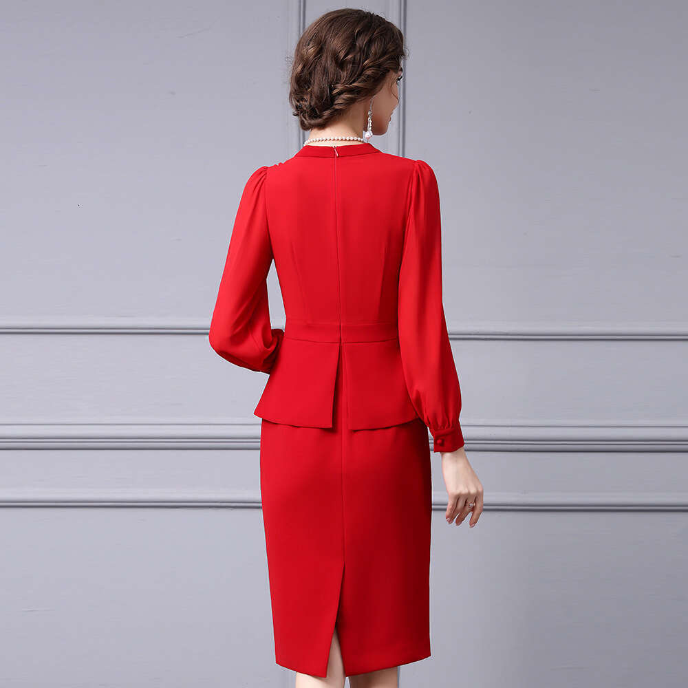 High end Brand Heavy Industry Diamond Button Womens Flavor Long Sleeve Fake Two piece Hip Bag Skirt Dress 2024 Autumn New Collection