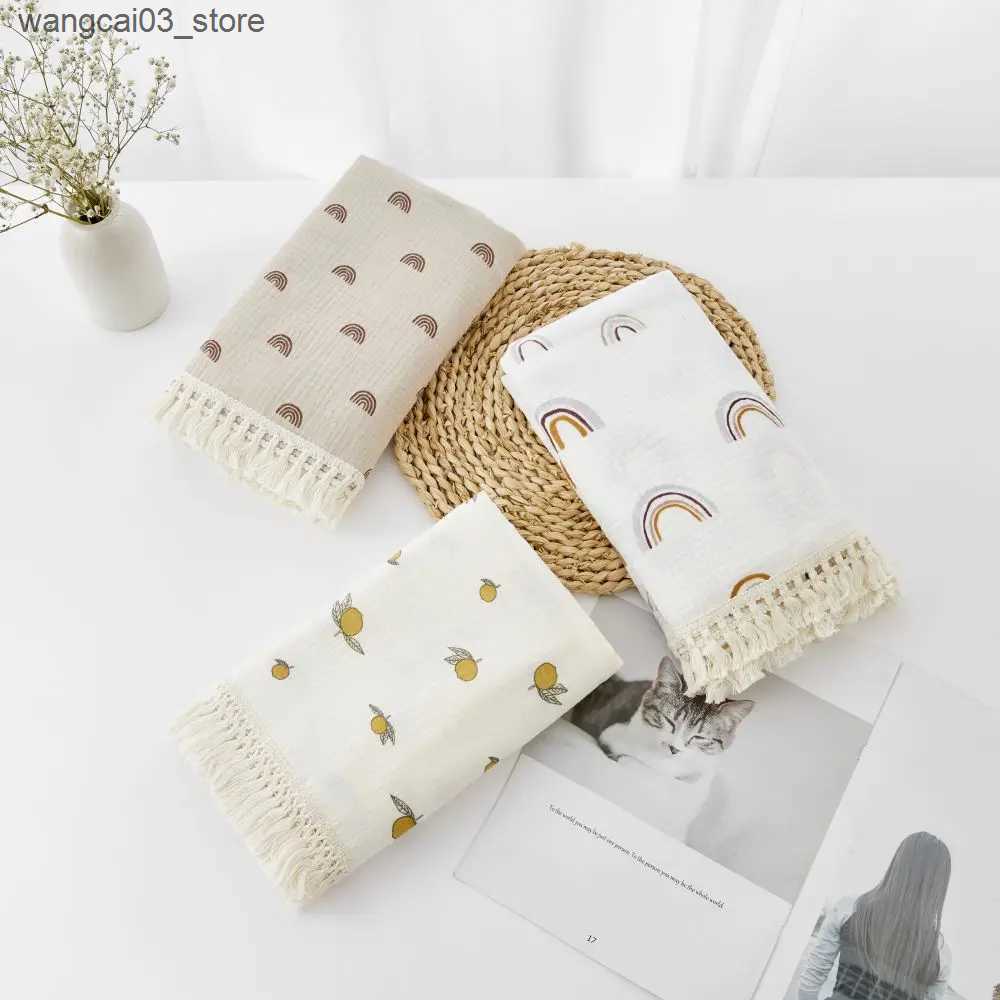 Blankets Swaddling Organic Baby Blankets Muslin Swaddle For Newborn Fringe Double Layer Cotton Summer Blanket Bed Comforter Infant Baby Stuff Bebe L24