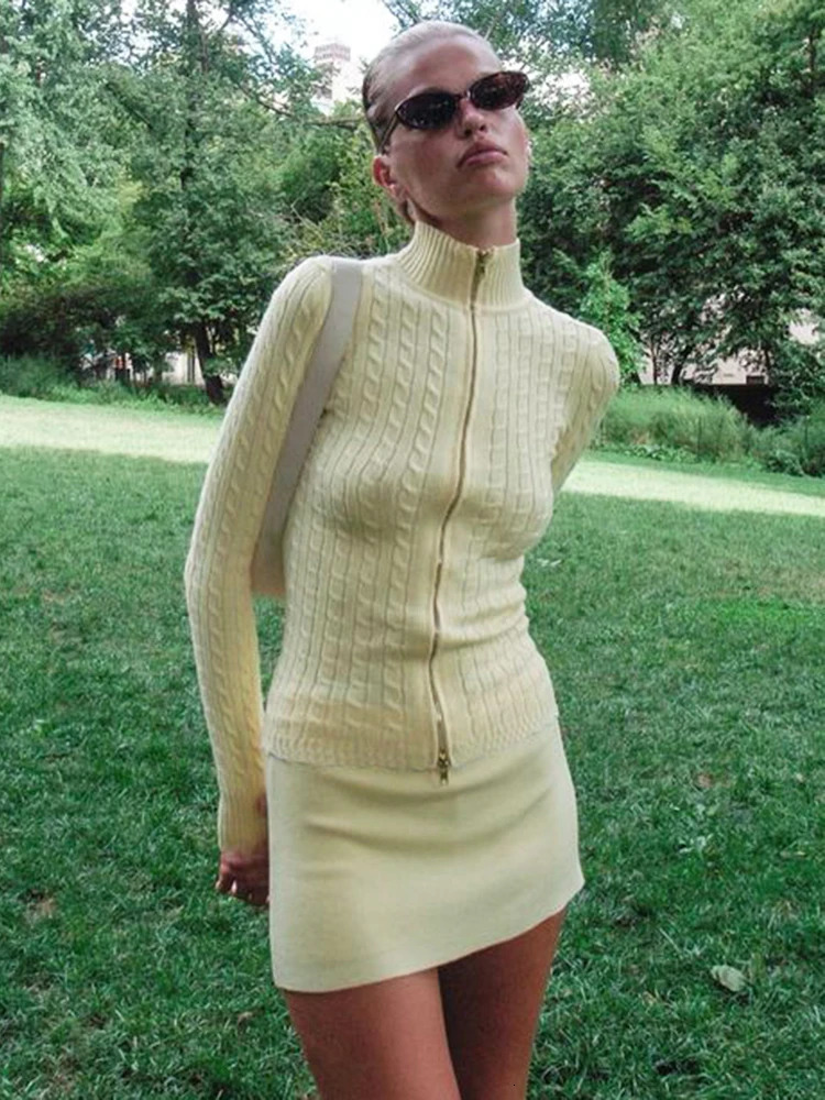 Sibybo Zip up Twist Knitted Sweater Womens Autumn and Winter Casual Turtle Neck Long Sleeve Open Knitted Sweater 241011