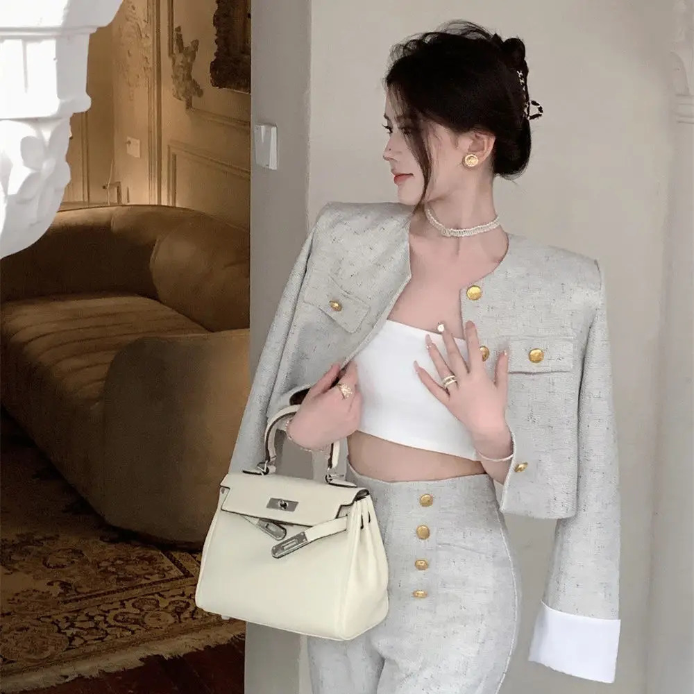 High class suit Womens clothing Autumn perfume short coat High waist pants two-piece womens suit 241010