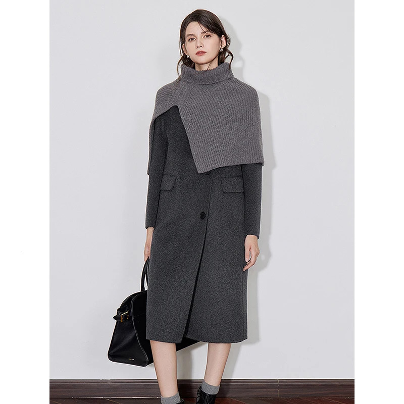 TOYOUTH Women Coat 2024 Autumn Winter 100 Wool Lapel Collar Double Sided Woolen Gray 240930