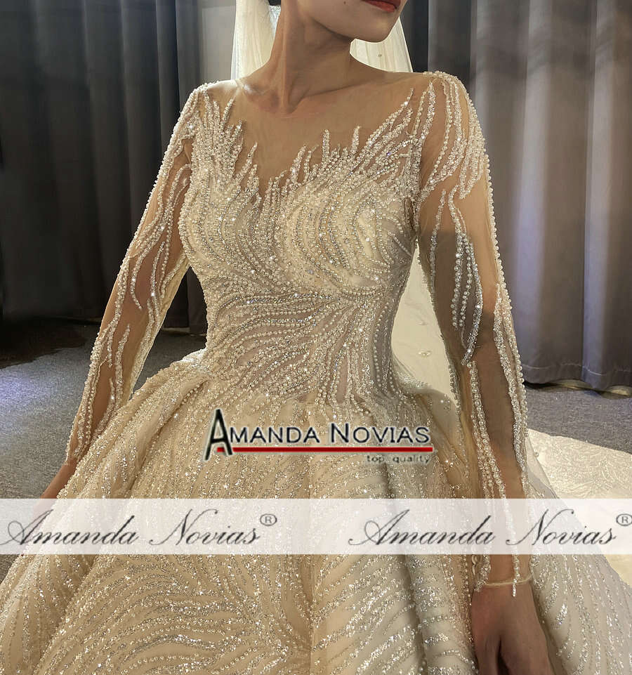 Amazing dubai wedding full beading lace bridal dress real work brand high quality