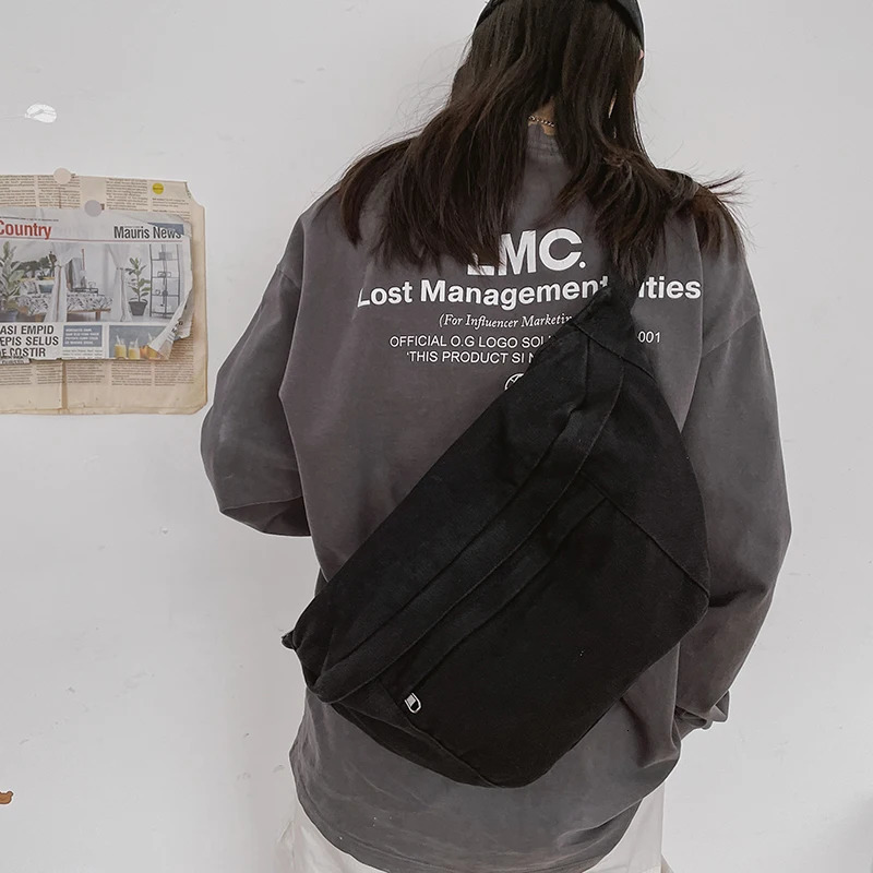 Fashion Trend Waist Bag Street Hip Hop Womens Shoulder Bag Chest Bag Outdoor Sports Canvas Fanny Bag Cross Body Bag Womens Strap Bag 241008