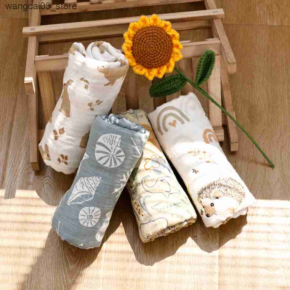 Blankets Swaddling Kangobaby #My Soft Life# 4pcs Set All Season Multifunctional Baby Muslin Swaddle Blanket Newborn Bath Towel Infant Wrap Quilt L2409