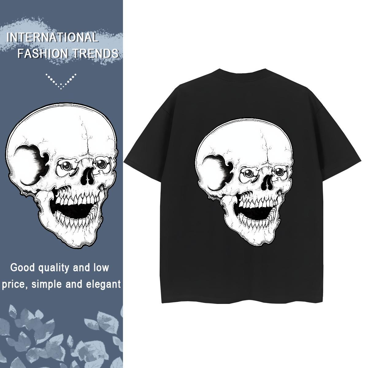 Custom Womens T Shirts 230g Pure Cotton Short Sleeve O-Neck High Street Hip Hop skull Woman Tshirt High quality Plus Size Cartoon Top Tees