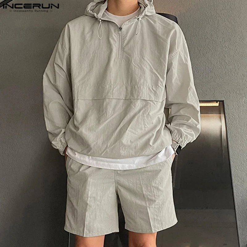 INCERUN Korean style set mens hooded sweatshirt shorts Csual Well Fitting twopiece S5XL 241008