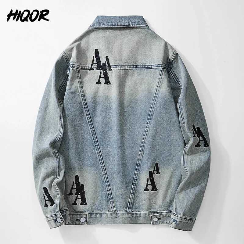 HIQOR autumn mens retro denim jacket fashionable motorcycle jacket mens jacket high-quality mens bag jeans jacket W241011
