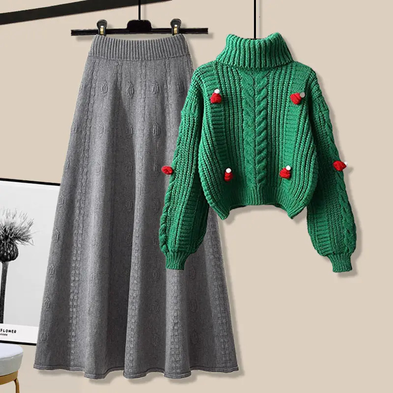 Autumn womens clothing set Skirt Tea style dress early winter sweater jacket Skirt two-piece set winter womens clothing E1562 241011