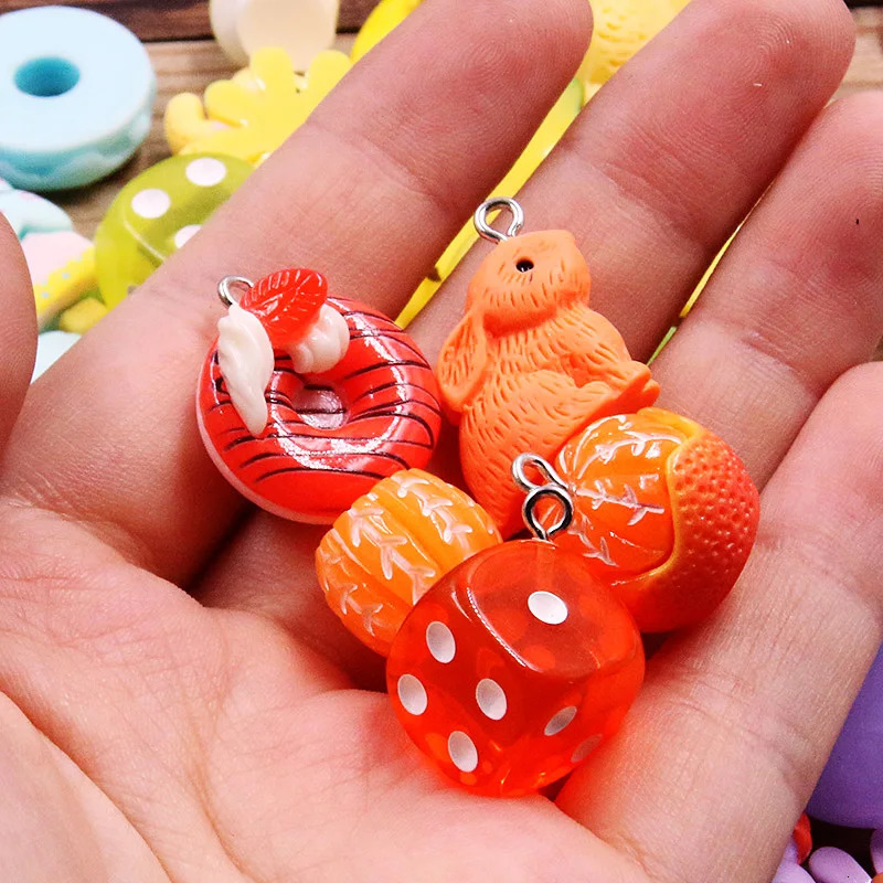 10Pcs 8 Color Mix Fruit Animals Flowers Sieve Resin Earring Charms Diy Findings Keychain Bracelets Pendant For Jewelry Making 241010