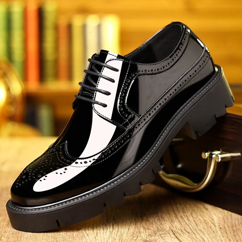 5 8 10cm Heel Platform Cow Leather Brogue Mens Shoes Fashion Soft Bottom Spring and Autumn Business Formal Mens Shoes 241007