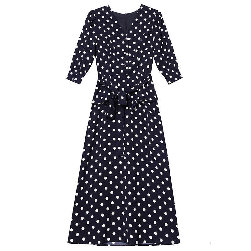 polka dot dress autumn women 2024 new temperament goddess style tall bubble sleeve waist cinching skirt
