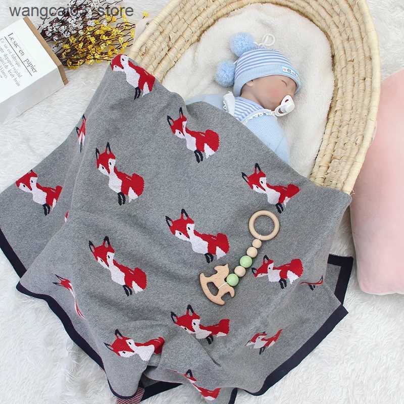 Blankets Swaddling Newborn Baby Blanket Cotton Plaid Knit Infant Boy Girl Bed Sofa Soft Quilt Toddler Kid Sleeping Sack Cute Fox Stroller L240910 L091