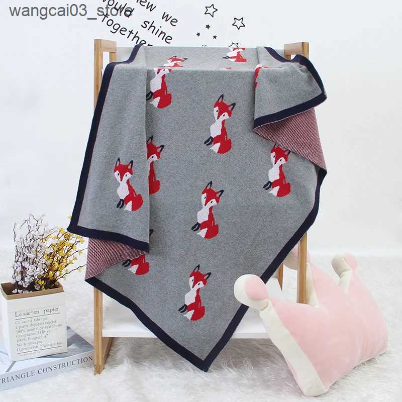 Blankets Swaddling Newborn Baby Blanket Cotton Plaid Knit Infant Boy Girl Bed Sofa Soft Quilt Toddler Kid Sleeping Sack Cute Fox Stroller L240910 L091