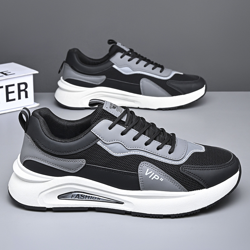 Soft soled mesh men's new summer comfortable trend running and sports leather surface anti slip versatile casual shoes