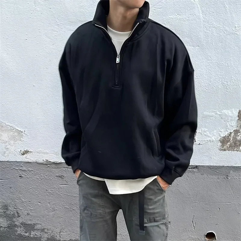 Half Zipper n Sweatshirts For Men Autumn Y2K Vintage Stand Collar Pullover Hoodies Korean Fashion Casual sudadera 241011