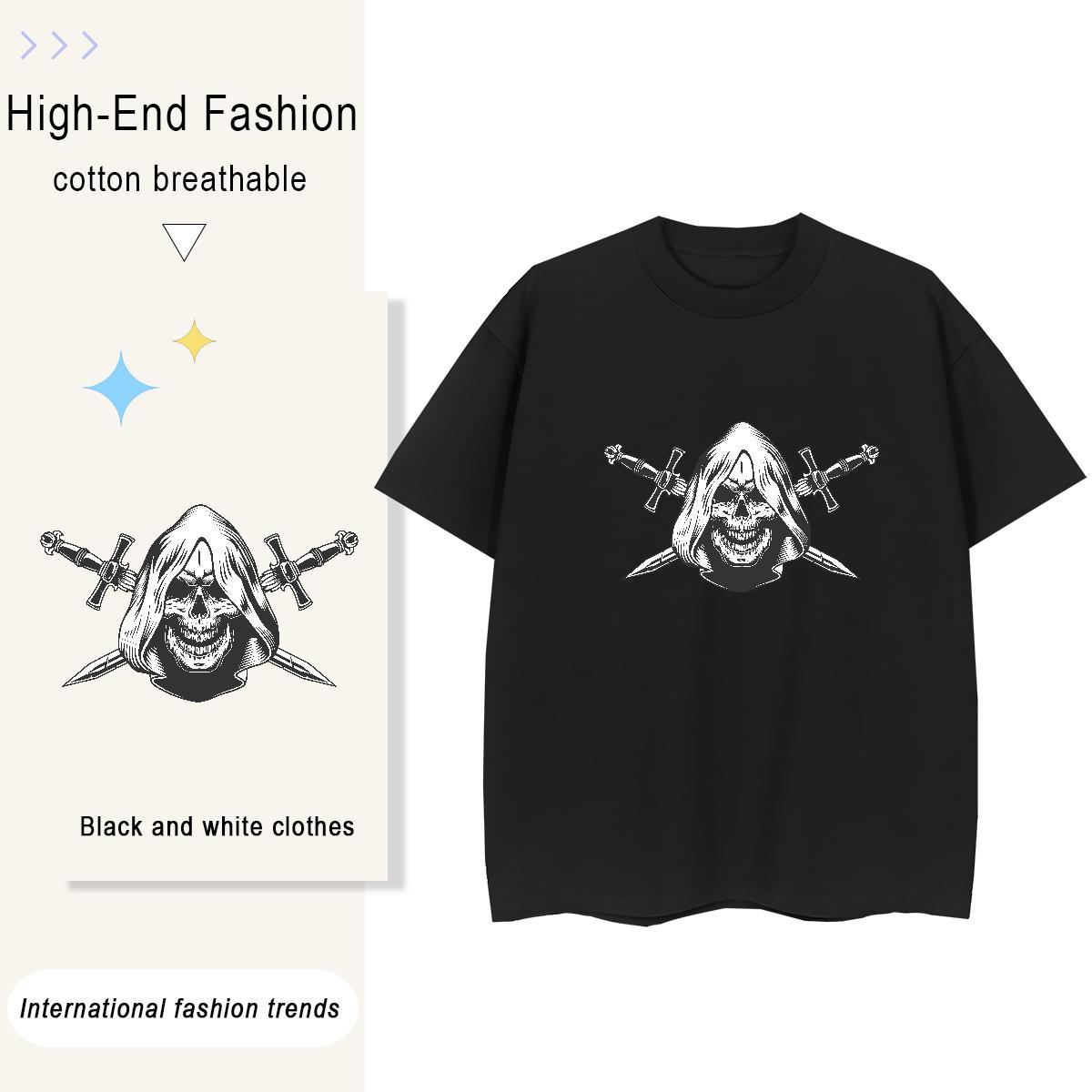New Arrival Womens T Shirts 100% Cotton 230g Breathable Short Sleeve High Street Hip Hop skull Unisex Tshirts Female Cartoon Anime Polos