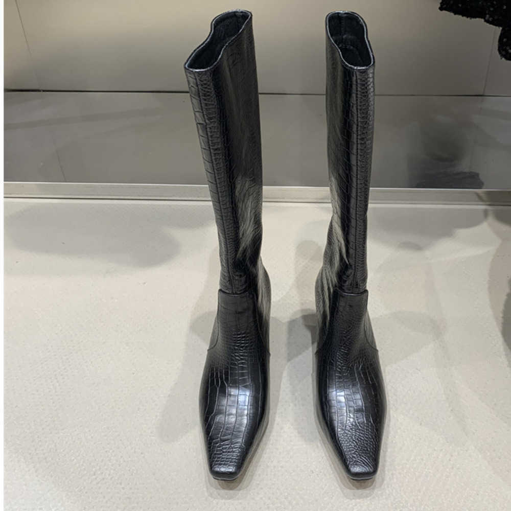 Crocodile Pattern Straight Leg Ankle Boots Thigh High Heel Boot Leather For Skinny Knights Knee Boots For Women Woman Shoes 240826