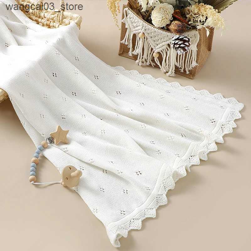 Blankets Swaddling Baby Blankets Cotton Knit Newborn Boys Girl Bed Quilt 90*70CM Hollow Out Plaid Infant Stroller Swaddle Soft Fashion Ruffles Wrap L2