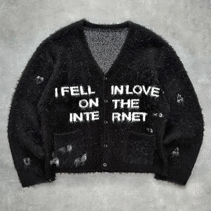 Harajuku Shin V-neck Knitted Mens Clothing Mens Pullover Sweater Creative Striped Womens Knitted Street Clothing Women 240930