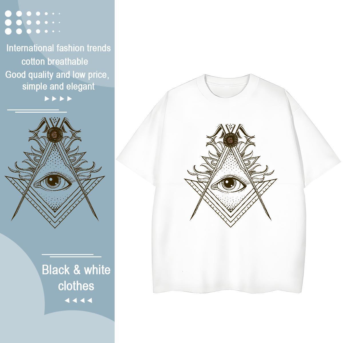 2024 T Shirt For Woman 100% Cotton 230g Crew Neck Breathable Summer Casual eye of the devil Lady T shirt Popular Black Oversized Top Shirts