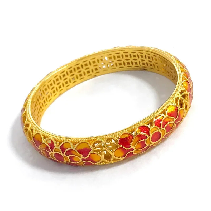 High quality 999 genuine gold 24K enamel hollow bracelet lotus bracelet AU750 girlfriend pendant gift 240929