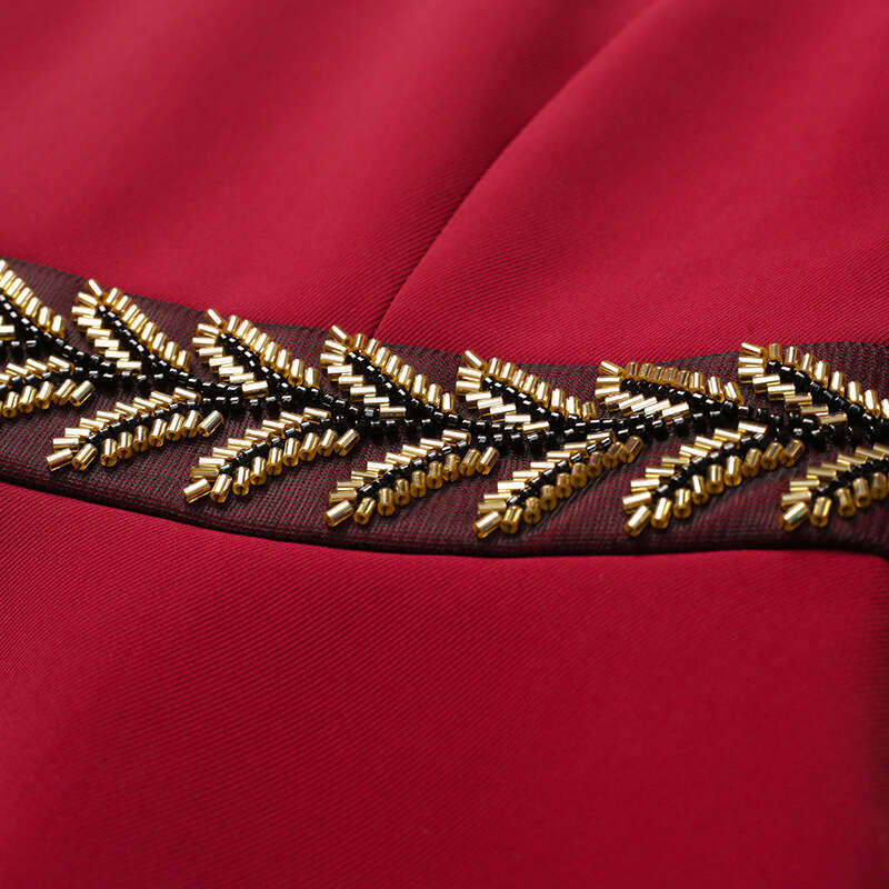 Red Dress Autumn New Collection 2024 Peach Heart Collar Fake Two Piece Nail Bead Long Sleeve Inner Wrap Hip Skirt