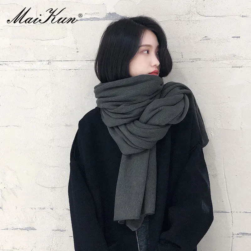 Maikun Thick Warm Scarf For Women Pure Color Ladies Cashmere Black Scarf Female Winter To Increase Ahawl 241009