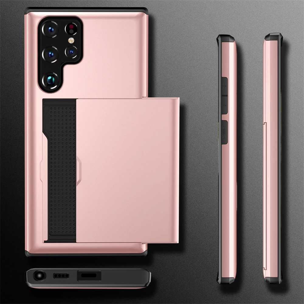 Slide card case for Samsung Galaxy S24 S23 Ultra S22 S21 S20 FE S10 Plus hard shell phone case Galaxy Note 20 10 9 W241012