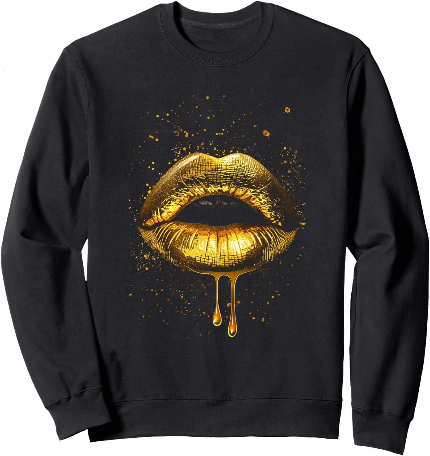 Long Sleeve Shirts for Men sweatshirt Golden Lips Dripping Effect Unique Design Art Sweatshirt Tee Streetwear Casual tops clothes