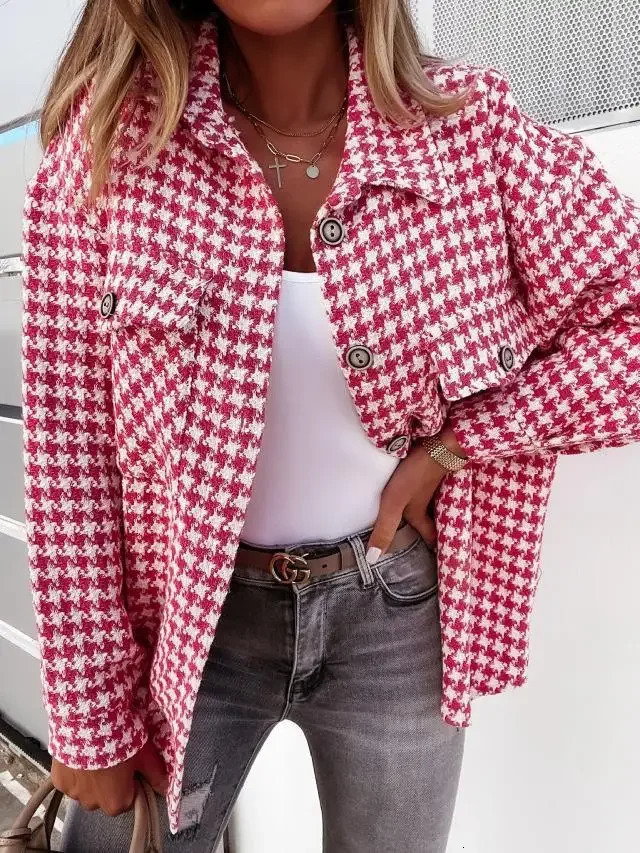 European and American autumn and winter womens clothing hunting dog print long sleeved wool coat top 241007