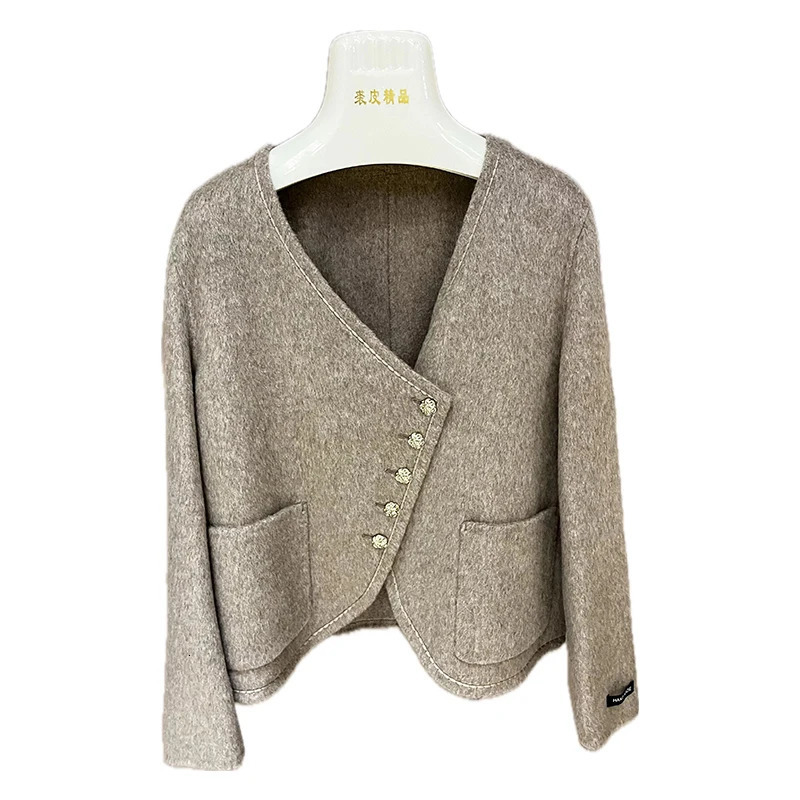 wheat color woolen jacket for women style 2024 autumn and winter cashmere coat short light double faced woolblends 241008