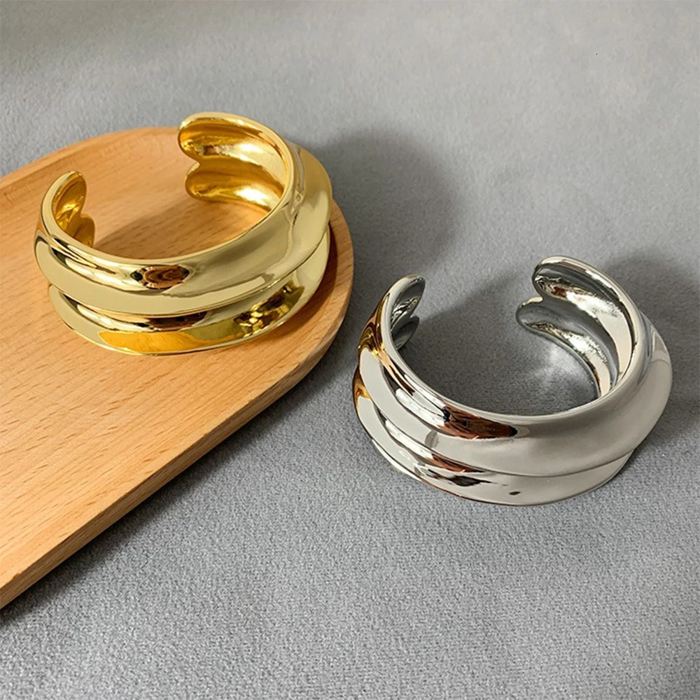 Reines gold silver smooth simple open circular bracelet irregular personalized n high-quality gifts for women wedding jewelry 241007