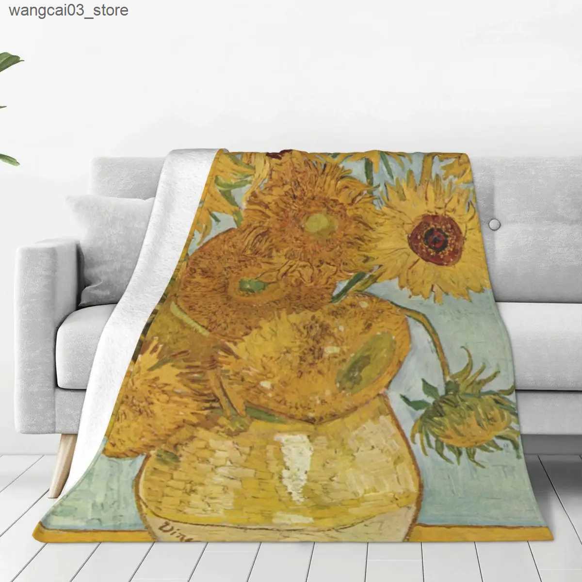 Blankets Swaddling Vincent Van Gogh Blanket Sunflower Famous Drawing Fleece Sleep Blanket Super Soft Fashion Bedspread for Living Room Sofa Couch L240