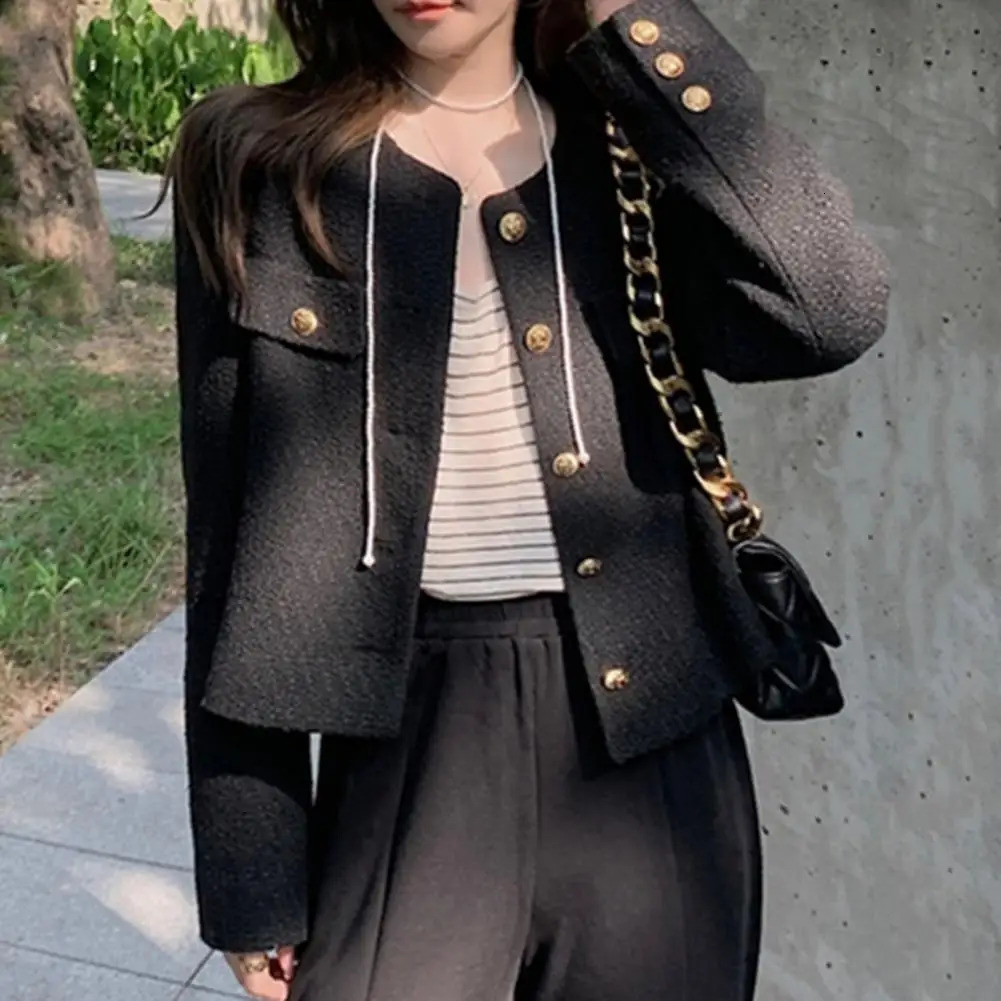Womens jackets autumn jackets winter jackets tweed round neck long sleeved jackets 240930