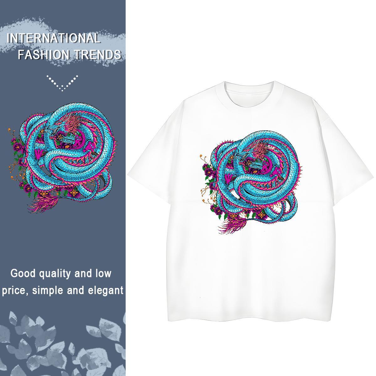 Casual New T Shirts Women 100% Cotton 230g Breathable Soft Daily Wear dragon Unisex Tshirts 5A DIY Printed Clothings